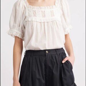 Doen Frances Lace Inset Cotton Blend Top - Size M